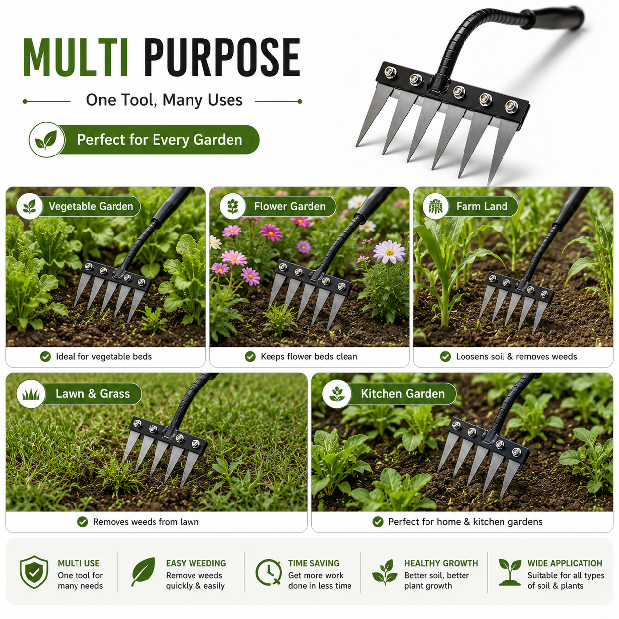 5-Teeth Heavy-Duty Garden Weeding Tool | 50% OFF